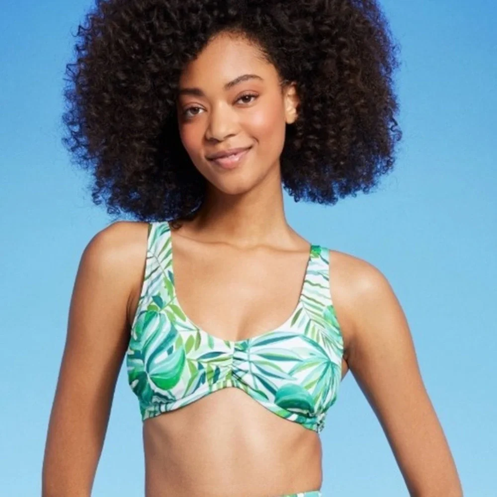 Women's Underwire Bra Bikini Bathing Suit Swim Top Shade & Shore Leaf Print 36DD